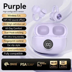 Open - Ear Wireless Bluetooth Earbuds with ENC Noise Cancelling and LED Display (PURPLE)