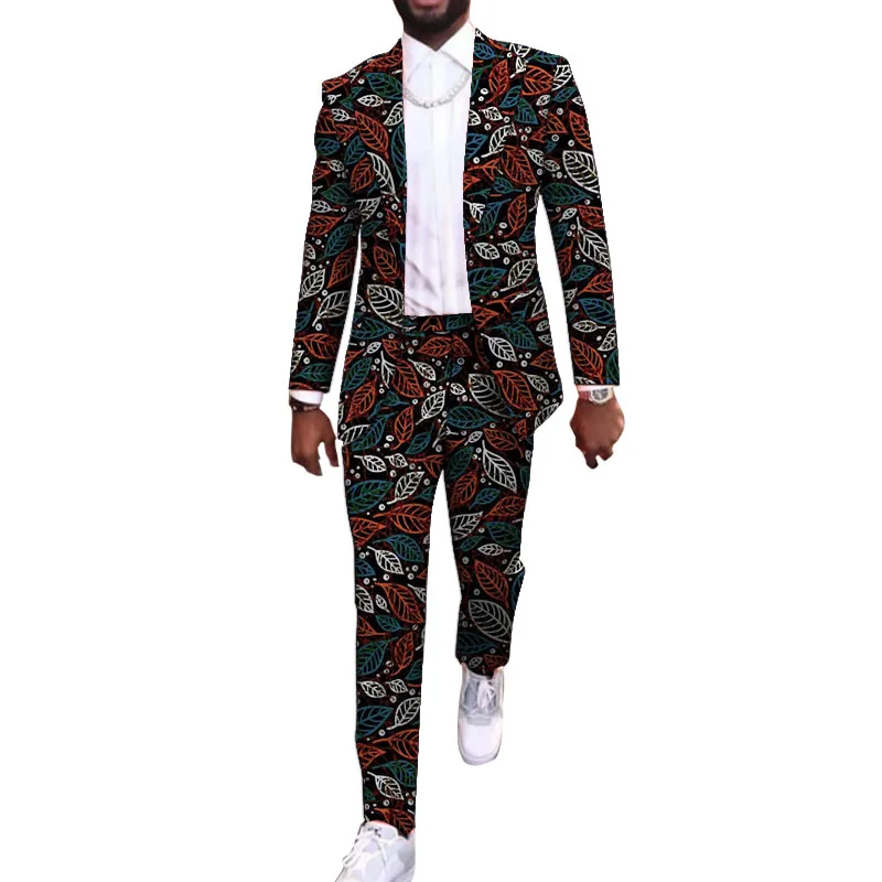 African Party Suit Men Blazers+Trousers Original Design Colorful Print Nigerian Outfits Tailor Made Male Wedding Wear