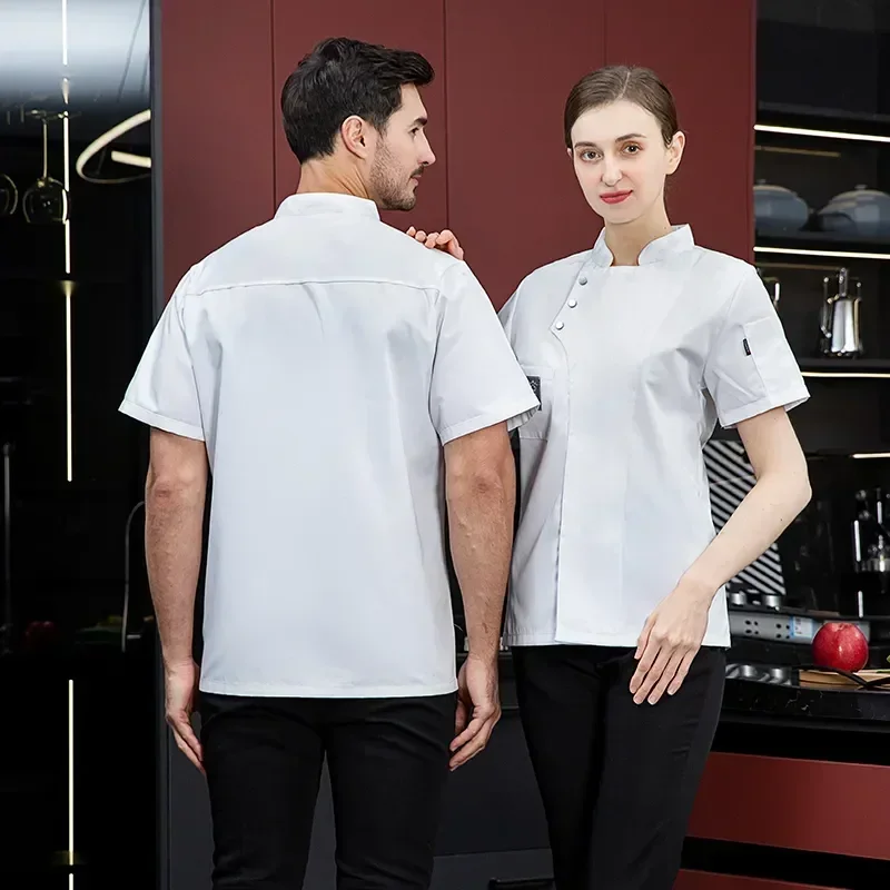 

Breathable Free Kitchen Short Coat Barber Uniform Shirt Sushi Sleeve Jaket Costumes Waiter Restaurant Logo Cook Wear Chef