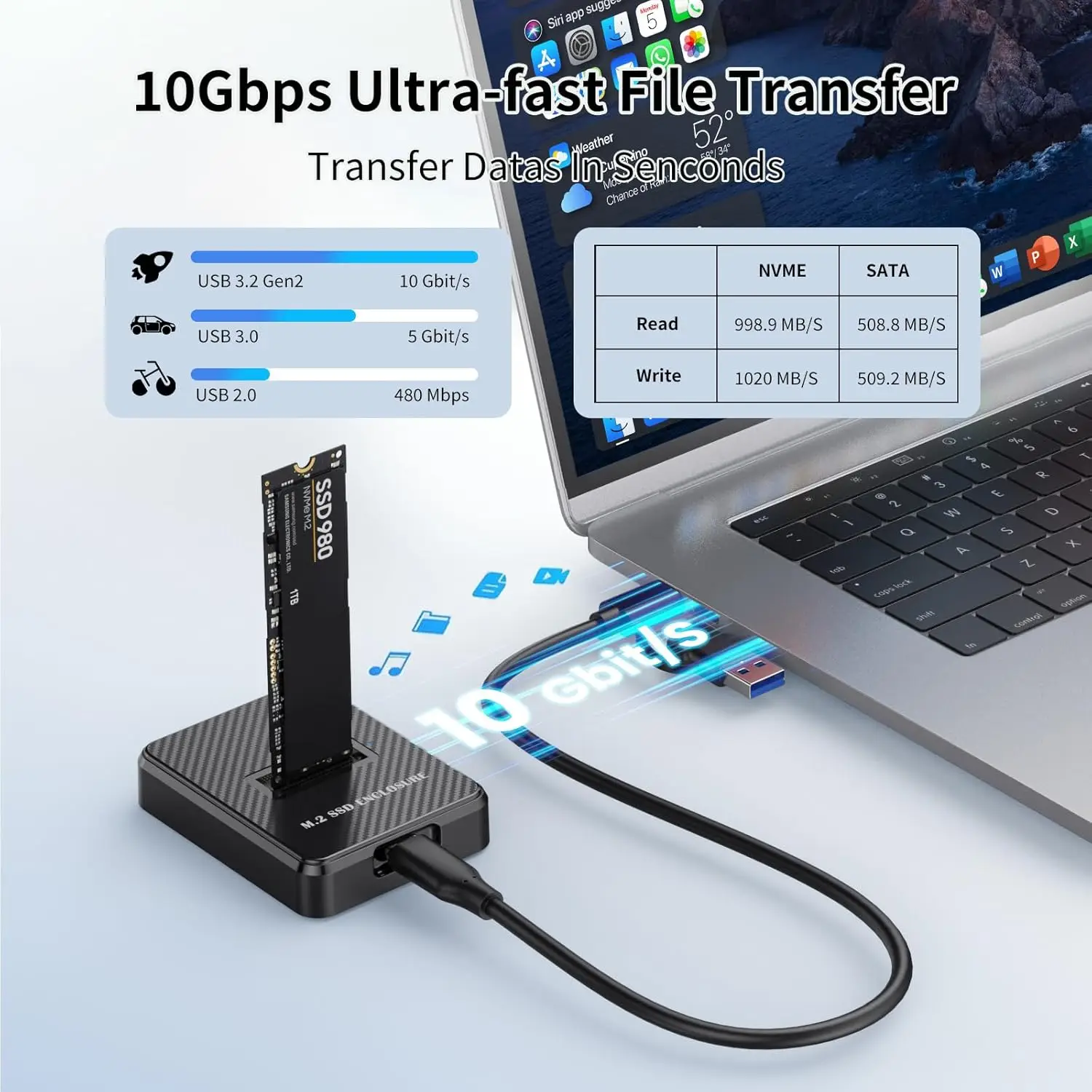 M.2 NVME SATA SSD 도킹 스테이션 베이스 외장 SSD 하드 디스크 인클로저 10G 온라인 읽기 쓰기 속도 SSD 케이스 (M.2 드라이브용)