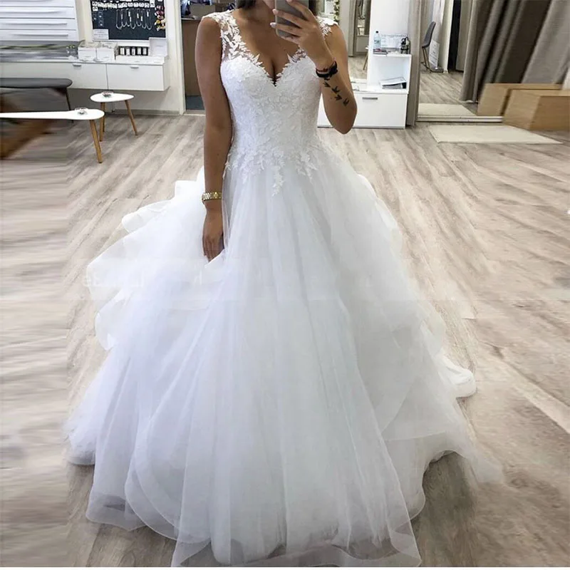 

Бальное платье принцессы с V-образным вырезом, свадебное платье с фотоэлементами, белое платье невесты на заказ, Зимние свадебные платья