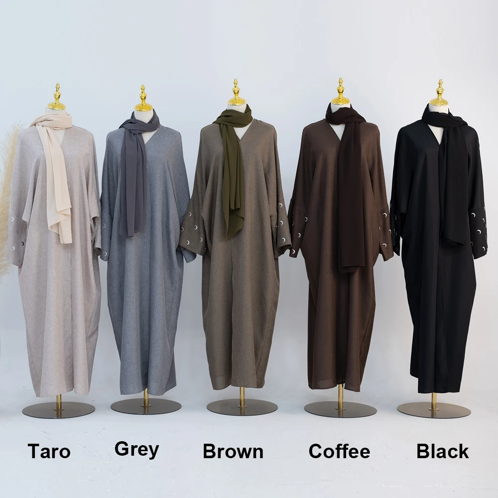 Moon Embroidery Open Abaya 2023 New Luxury Kimono Coat And Hijab Muslim Sets For Women Islam Retro Modest Clothing For Party