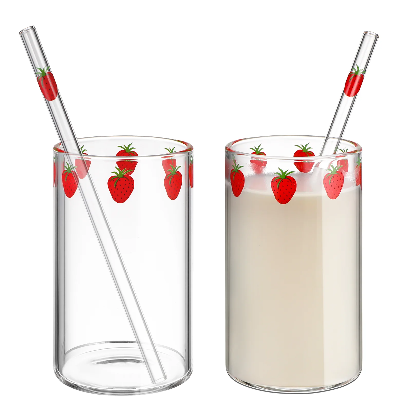 

Glass Strawberry Cups Straws Clear Water Tumbler Kawaii Cup Cute Drinking Glasses