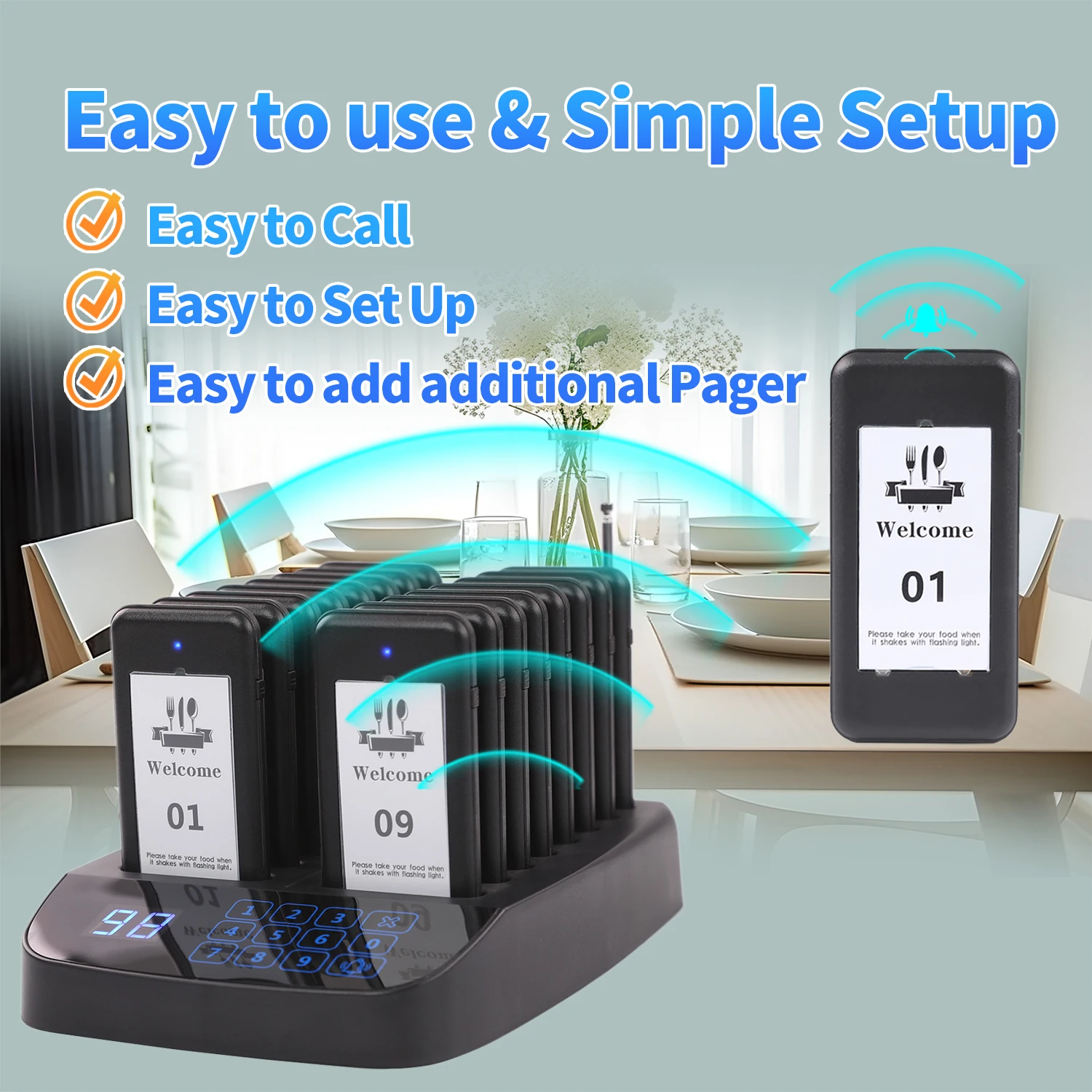 Wireless Restaurant Pager System Buzzer Calling System 16 Pagers For Food Truck Fast Food Court Bar Cafe Shop