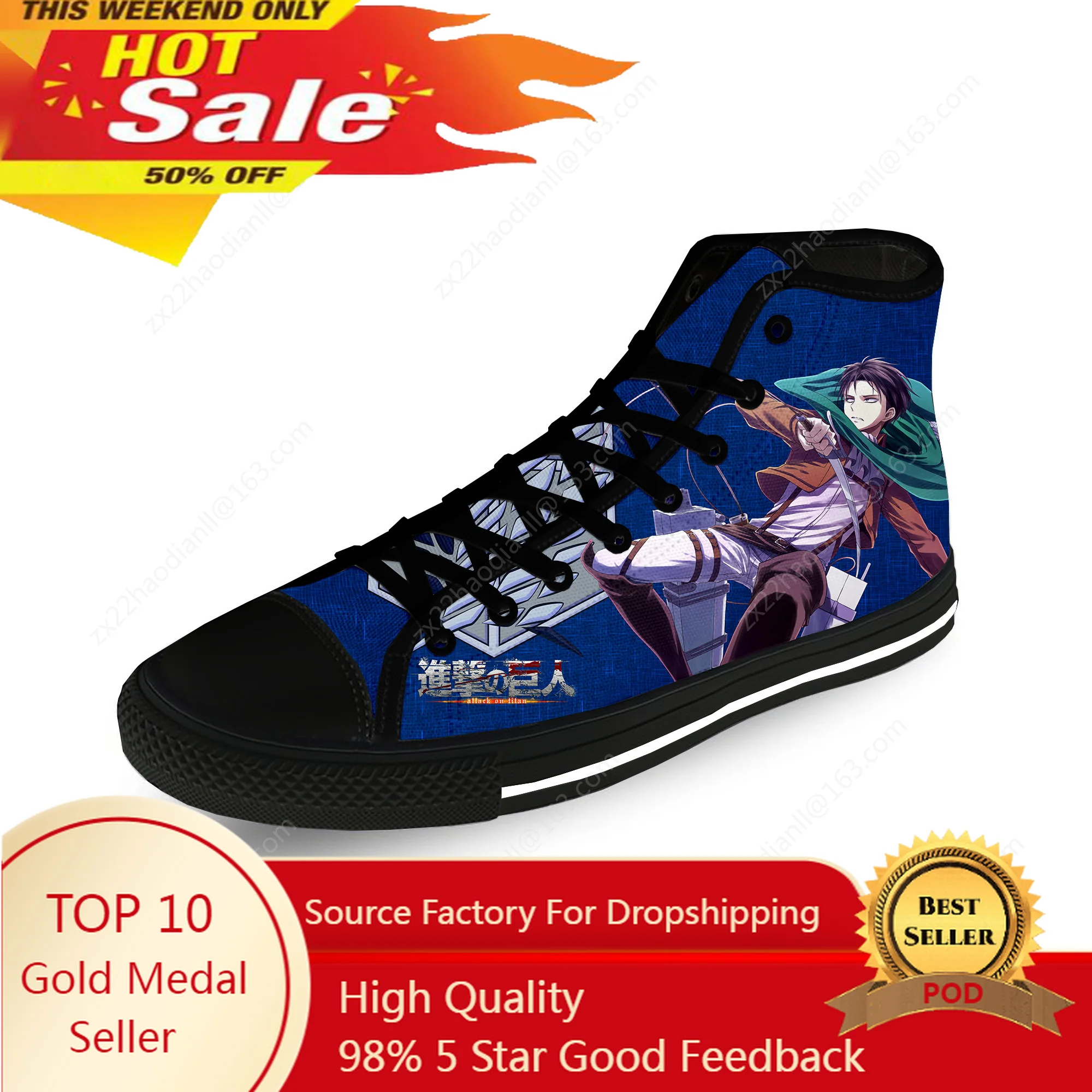 

Anime Manga Attack on Titan Levi Ackerman Casual Cloth 3D Print High Top Canvas Fashion Shoes Men Women Breathable Sneakers