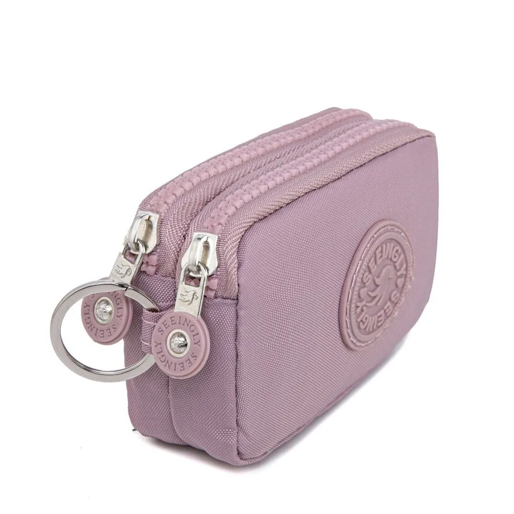 Compact Waterproof Double Layer Women's Wallet with Keychain and Nylon Zipper