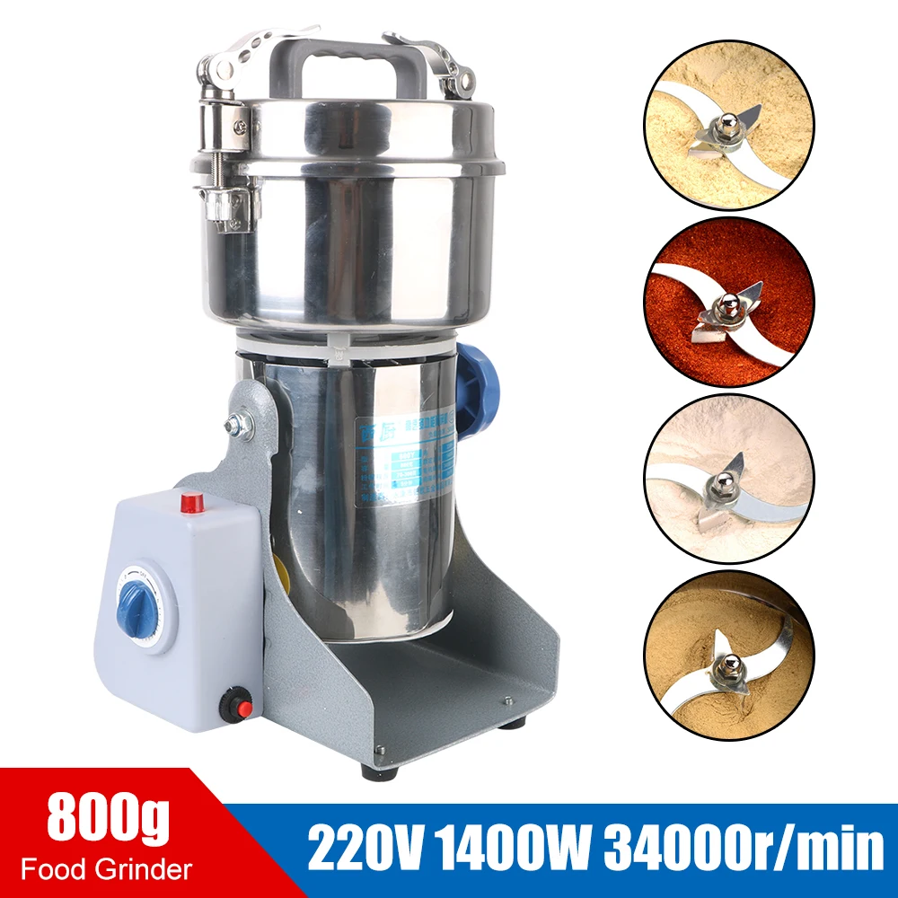 

220V 800g Dry Food Grinder Grinding Machine Gristmill Electric For Grains Spices Bean Wheat Cereals Coffee Flour Powder Crusher