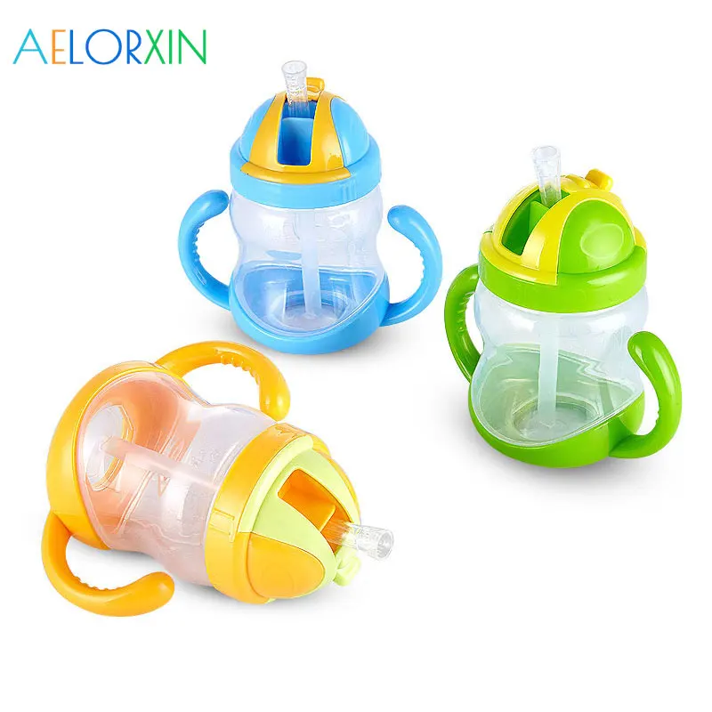 

280ml Baby Training Drinking Cup Safe Baby Bottle with Horn Handle Milk Feeding Bottle Cup Feeding Drinking Water Cup Drinker