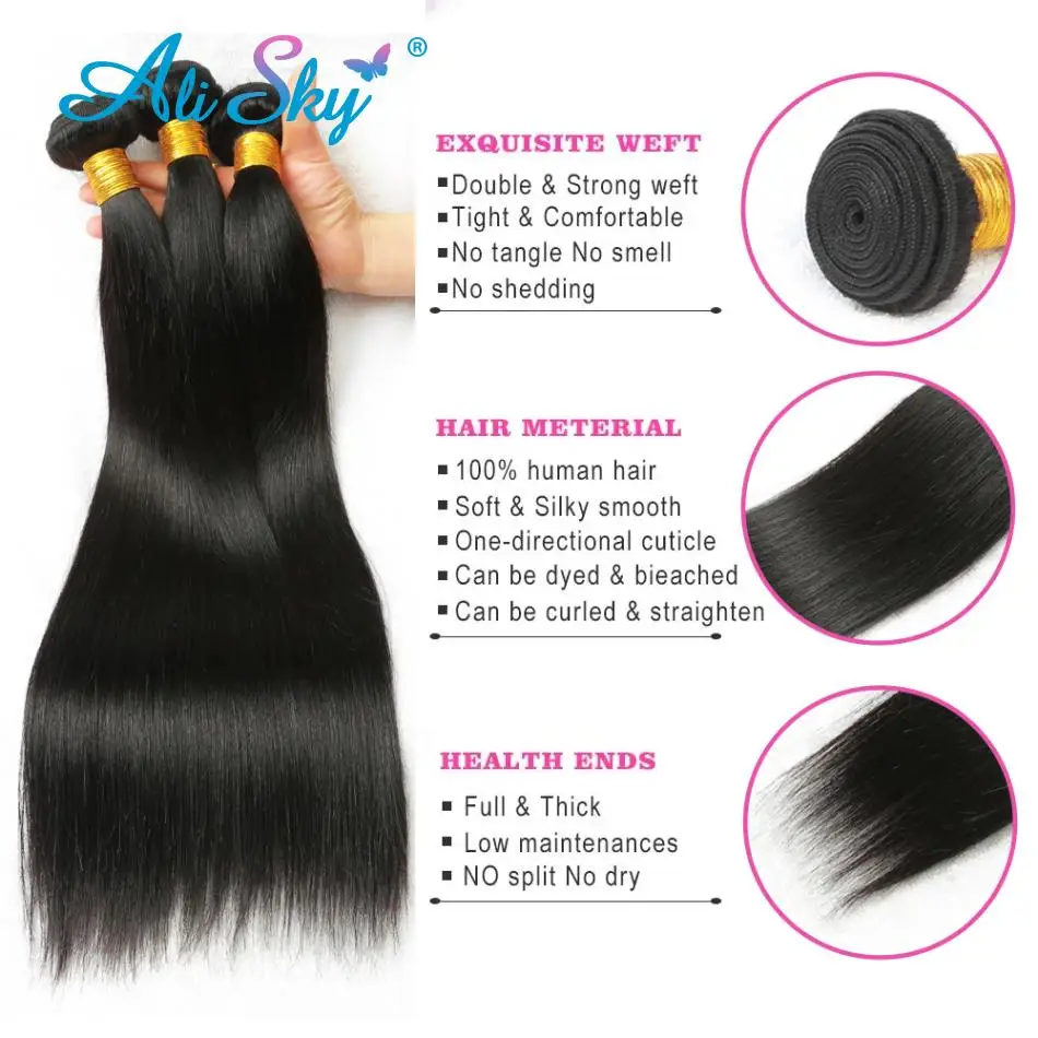Straight Hair 3 Bundles Peruvian Hair Weave Bundles Remy  display picture 3