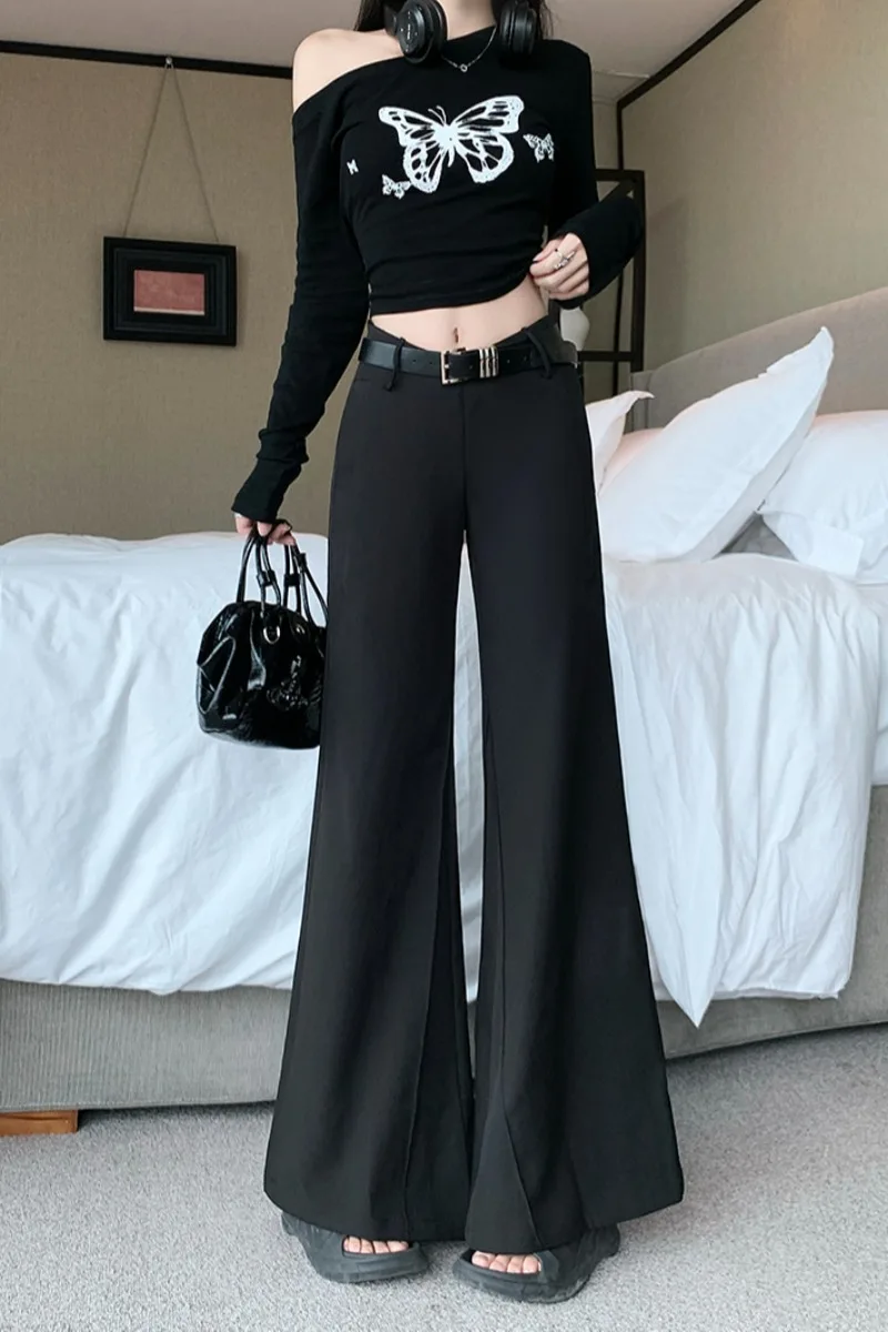 Black Suit Casual Pants Women's Autumn High Waisted Straight Wide Leg Suit Pants Loose Drape Floor Pants Women