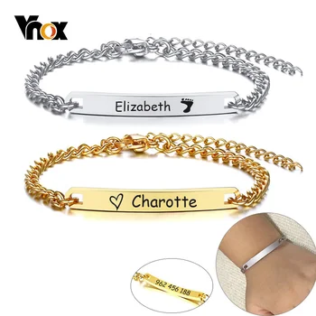 Vnox Adjustable Length Kids Babi ID Bracelets Anti Allergy Stainless Steel Girl Boy Children Anti Lost Jewelry Custom Name Phone 1