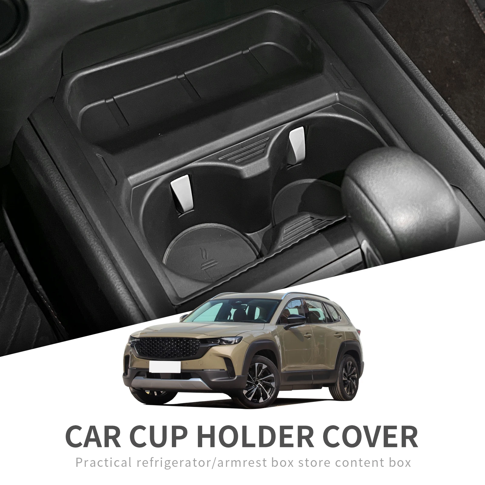 

Smabee Anti-Slip Shock-Absorbing Cup Holder for Mazda CX-50 Central Armrest Cup Storage Box Organizer Interior Accessories Black