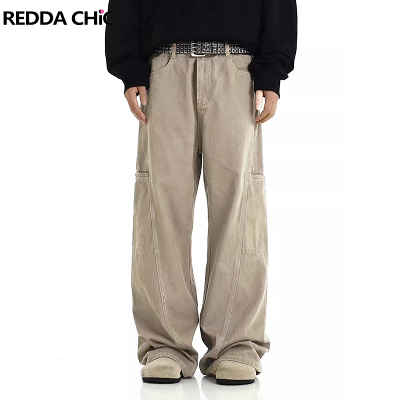 

Винтажные мешковатые джинсы REDDACHIC для мужчин, Свободные повседневные брюки с большими карманами, широкие штаны в стиле хип-хоп, гранж Y2k, уличная одежда