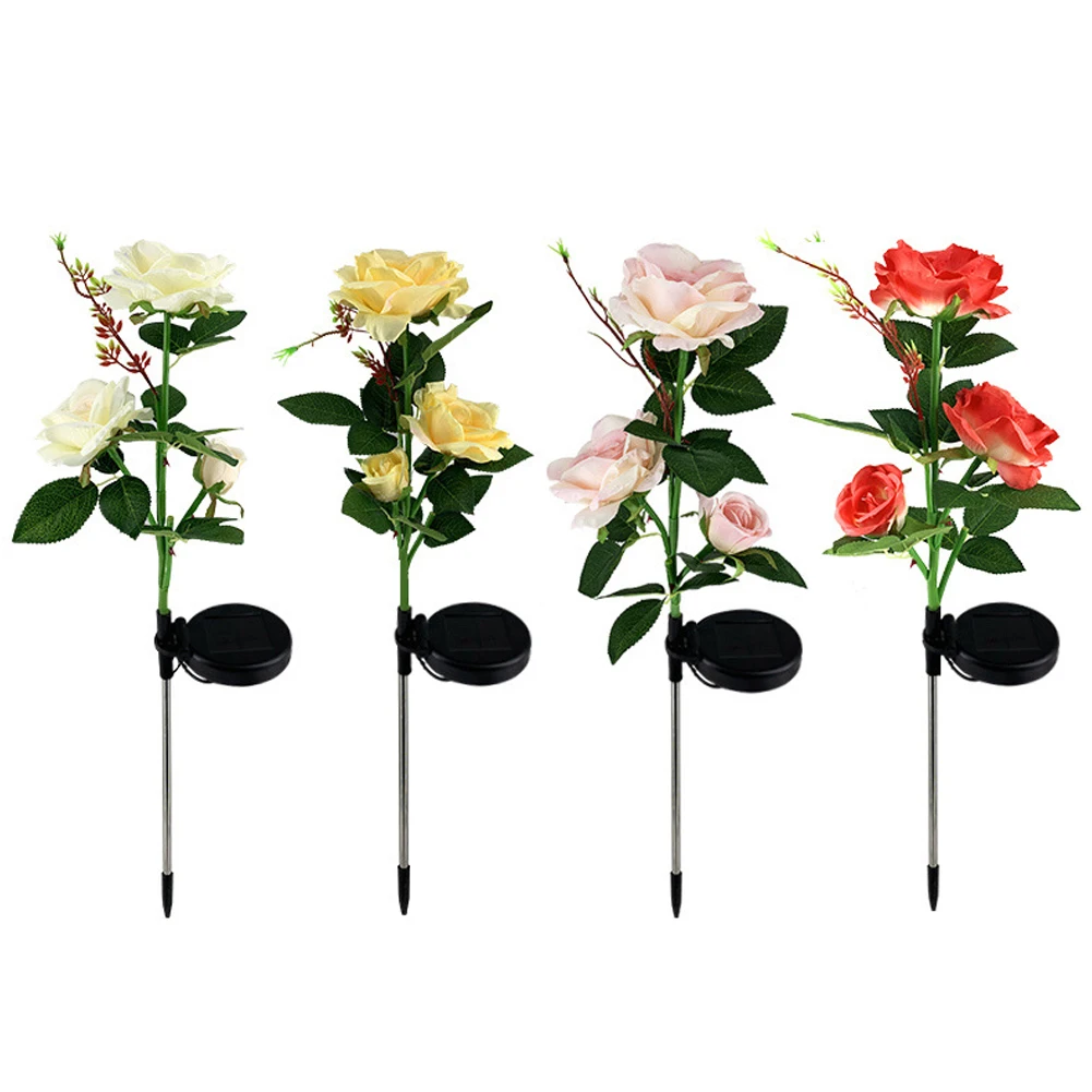 3 Head Led Solar Simulation Rose Flower Solar Led Light Garden Yard Lawn Night Lamp Landscape Garden Home Decoration Flowers L