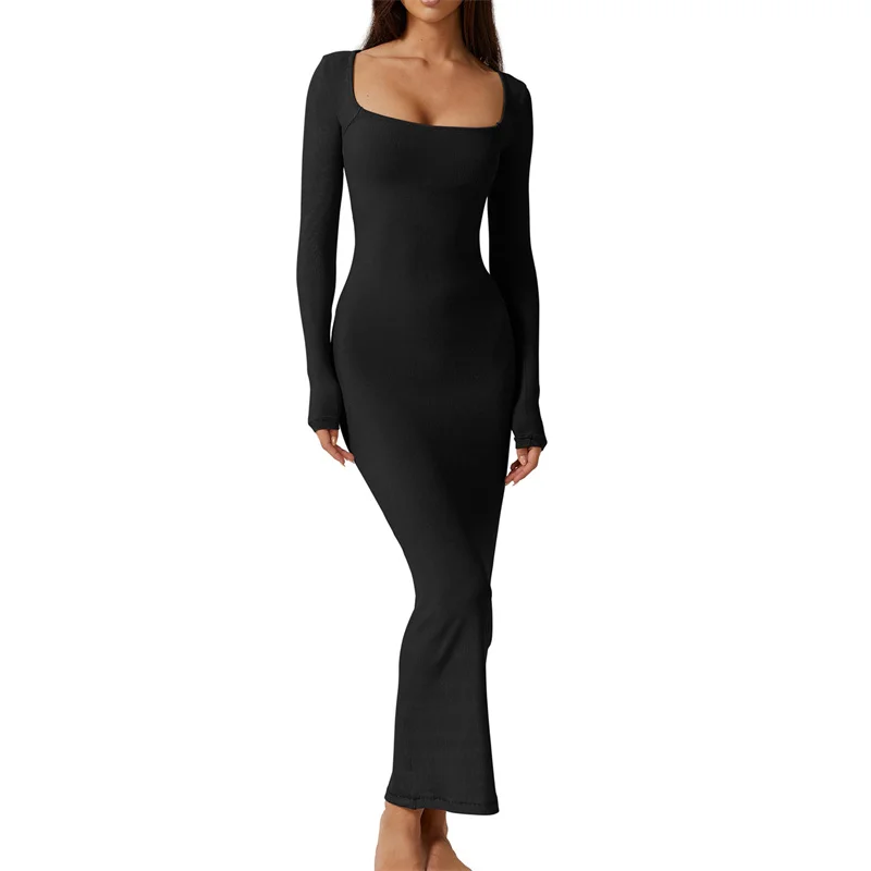 y2k Bodycon Dress Women Going Out Solid Color Square Neck Long Sleeve Dresses Sexy Evening Party Dresses Clubwear 5 y2k Bodycon Dress Women Going Out Solid Color Square Neck Long Sleeve Dresses Sexy Evening Party Dresses Clubwear