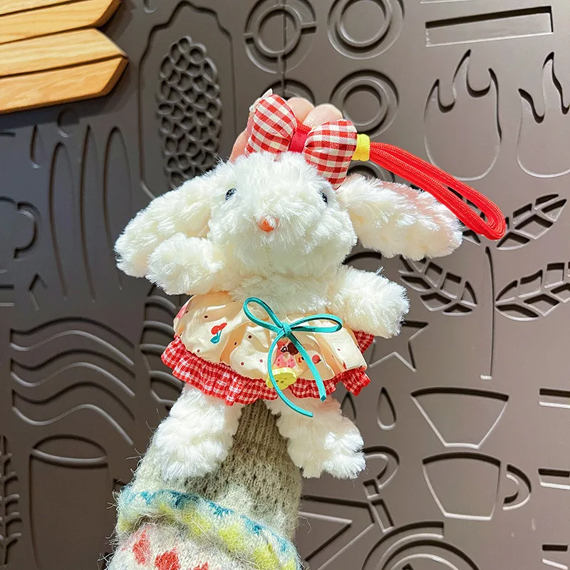 Autumn Pink Plush Bunny Keychain with Princess Skirt and Bow