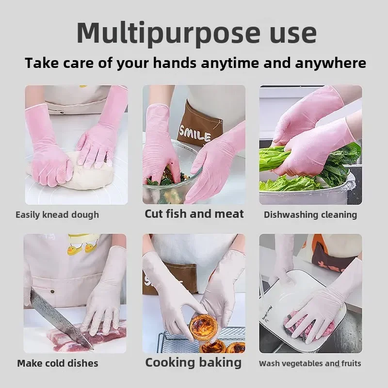 Disposable Dishwashing Gloves Ding Qing Pull-out Women's Housework Cleaning Kitchen Durable Extended Nitrile Household 5