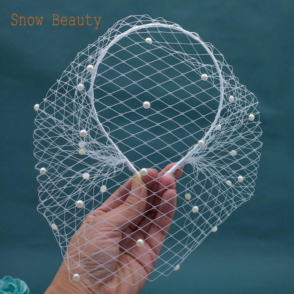 Pears Beads Bridal Birdcage Veil Accesorios para Boda Velo Novia Charming Wedding Birdcage Veil Party Headband Bridal Veil