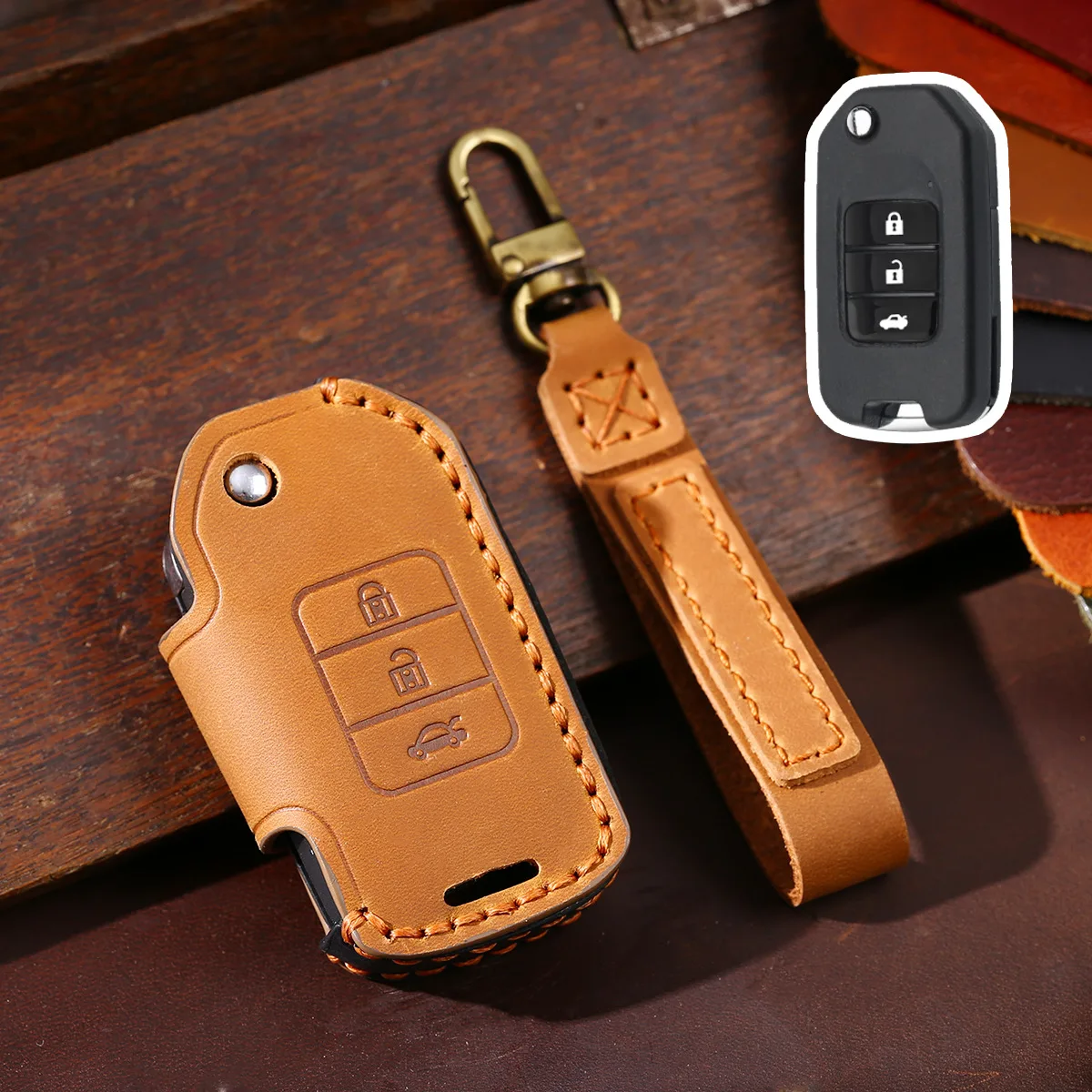 

1pc Genuine Leather Car Key Case Cover Fob Shell for Honda Civic CRV CR-V HR-V Crider XR-V City Jade Odyssey Car Accessories