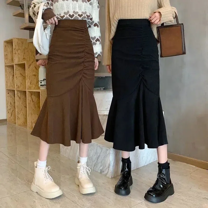 

Fashion High Waist Mini Skirts for Women Spring Slim Fit Hip Mermaid Skirt Woman Korean Ruffles Brown Skirts Y2K Streetwear