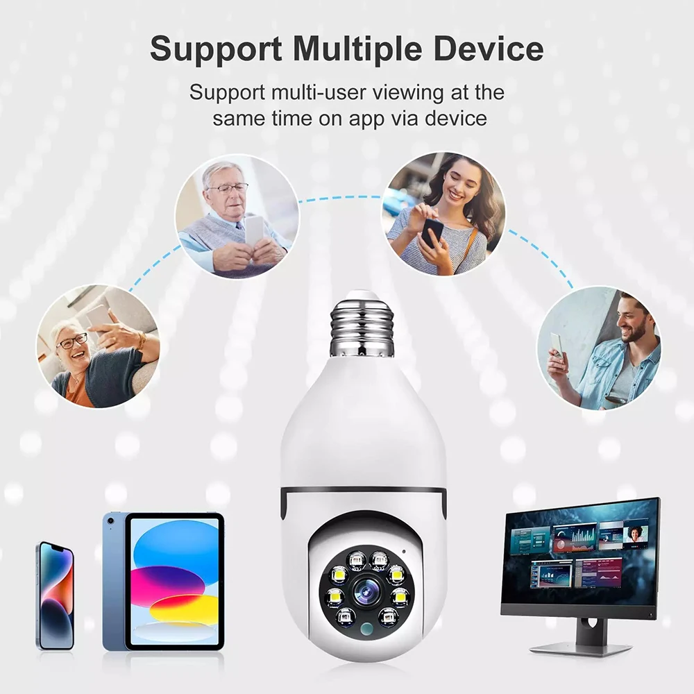 8MP E27 Bulb Surveillance Camera Wifi IP PTZ CCTV Camera 10X Zoom Color Night Vision Human Tracking Security Baby Monitor Cam 6