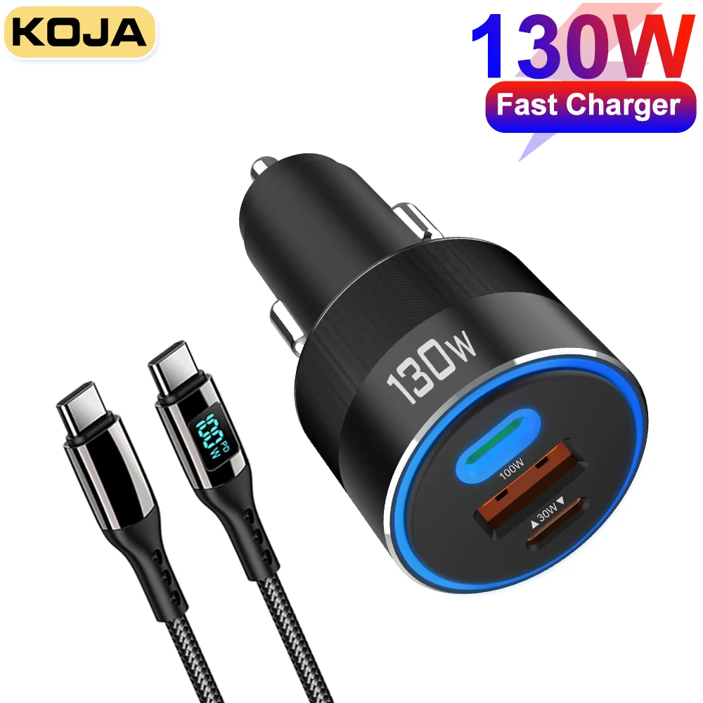 

130W Car Charger USB Type C PD 30W 100W PPS 45W QC 4.0 3.0 Fast Charging For Laptop IPhone 14 13 12 Samsung Mobile Phone Charger