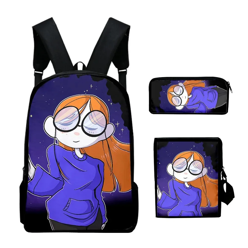 Harajuku Popular Secondary 3D Print School Bags, Student Backpack Laptop Daypack, Tilt Shoulder Bag, Pencil Case, 3Pcs per Set