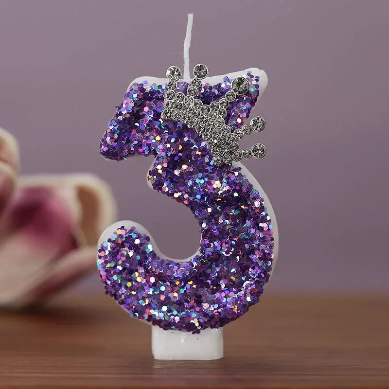 Elegant Purple Crown Numbered Birthday and Anniversary Cake Topper Candles for Princess Celebrations