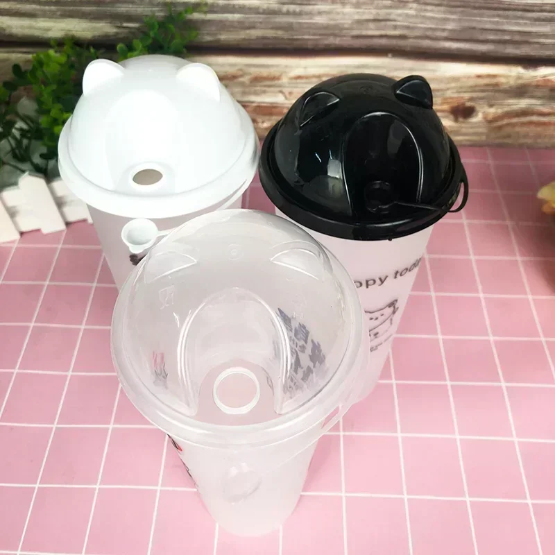 90 Caliber Disposable Milk Tea Cup Lid Thickening Drinks Take-out Food Leak Proof Panda Lid PP Plastic Coffee Pack Cup Cover