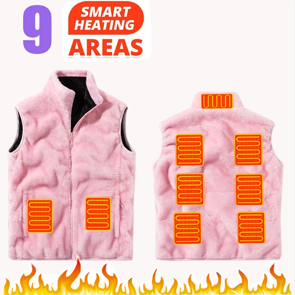 

9 Areas Heated Women Men Plush Heated Waistcoats USB Charging Heating Vest Warm Heated Vest 3 Modes for Outdoor Camping Hiking