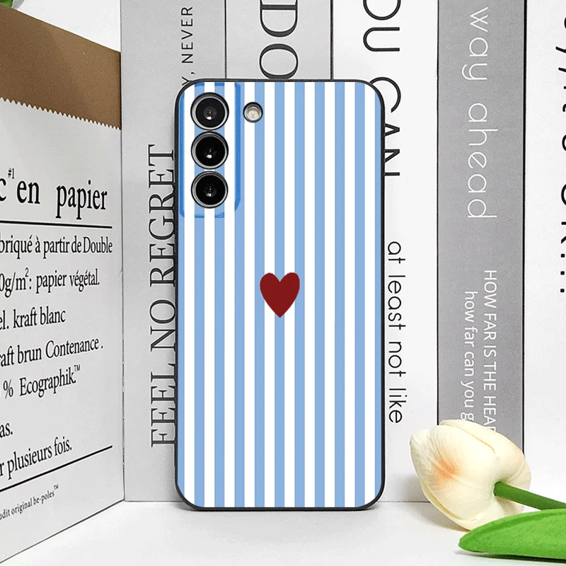 Cute Striped Heart Phone Case - Pink & Blue Soft Cover