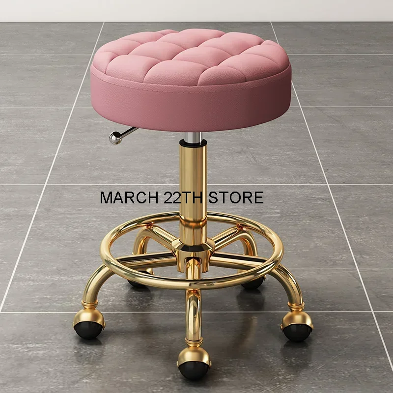 

Wheels Swivel Salon Hairdressing Chairs Foldable Gold Beauty Makeup Chair Office Desk Stool Lifting Round Stools Furniture