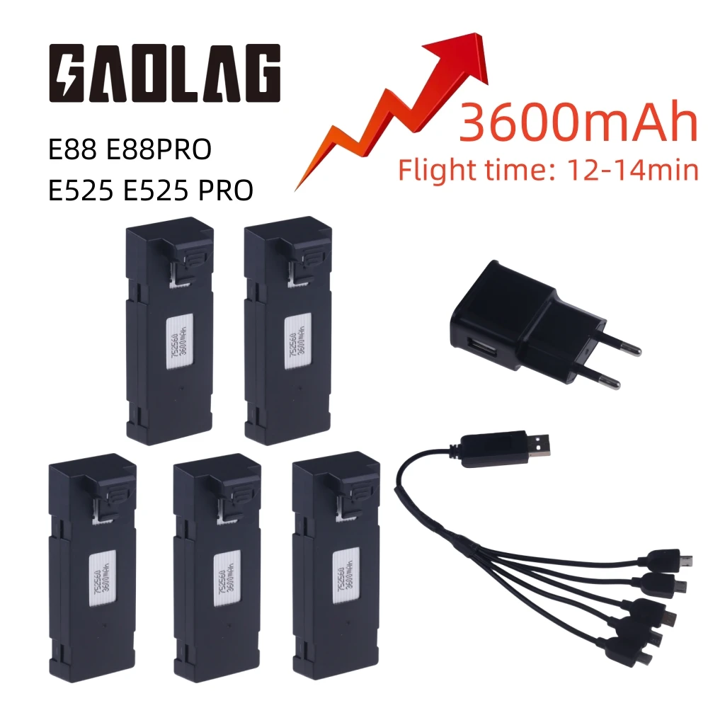 

3.7V 3600Mah RC Drone Battery Accessory For E88 E88PRO Ls-E525 E525 E99 PRO Mini Uav Drone Battery Special Rc Part 1/2/3/5/10Pcs