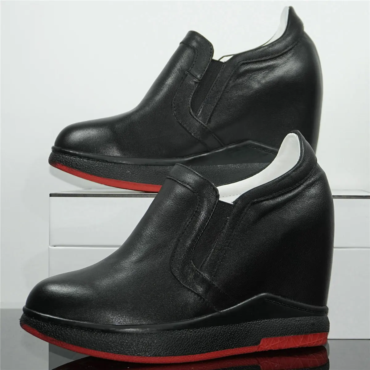 

Plus Size Shoes Women Big Size Genuine Leather Wedges High Heel Vulcanized Shoes Female Round Toe Platform Pumps Casual Shoes