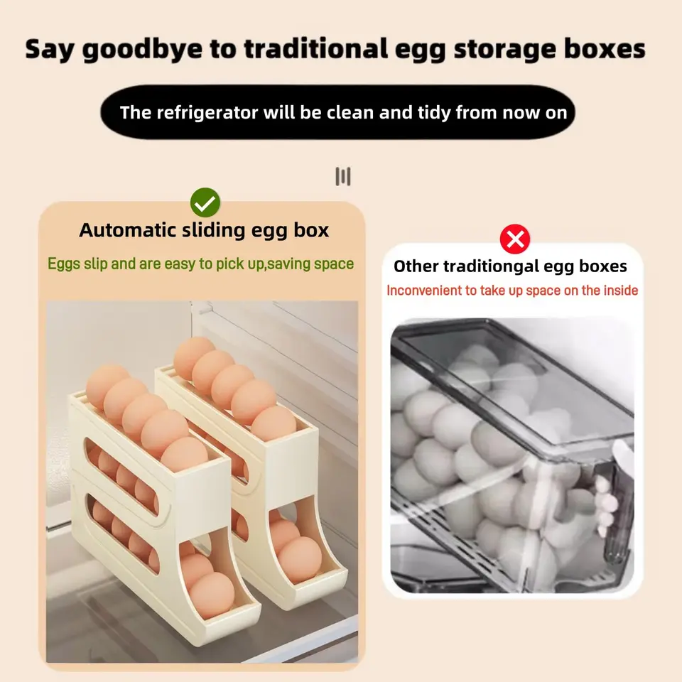 Portauova Frigorifero A 3 Livelli - Dispenser Con Scorrimento Automatico, Salvaspazio