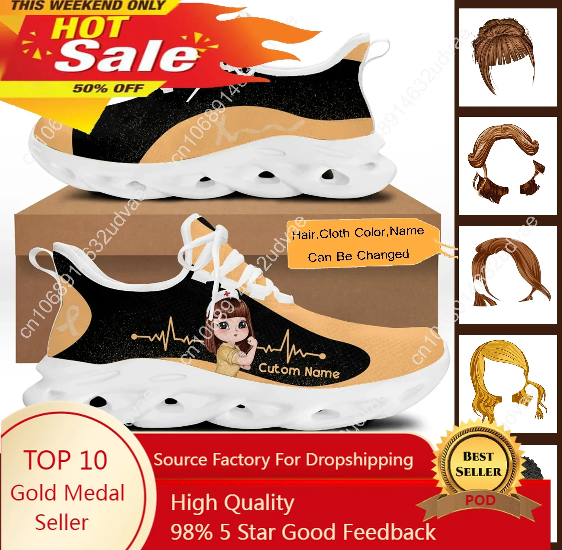 

Personalized Breast Cancer Platform Shoes Non-Slip Mesh Sneakers Cute Nurse Girls Pattern Tennis Mujer Enfermera Hot