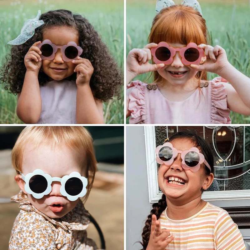 Children Fashion Sunglasses UV400 Girls Boys Round Square Sun Flowers Sunglasses Kids Sun Glasses