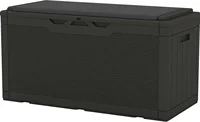 100 Gallon Resin Deck Box with cushion, Waterproof Large Outdoor Storage Box with Padlock for Patio Furniture and Gard 1