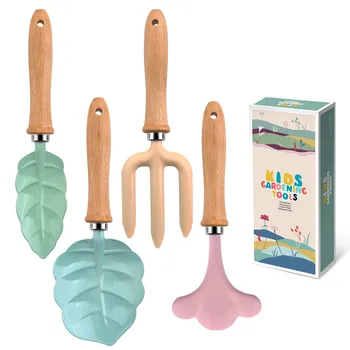Little Gardener Tool Set Colorful Safe Tools with Wood Hand Shovel Rake Fork Set Gardening Gifts for Kids Girls