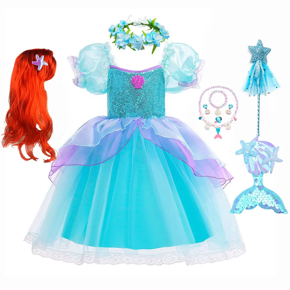 

Halloween Carnival Costumes Little Mermaid Vestidos Cosplay Vestidos for Girls Ariel Princess Clothes Kids Fancy Birthday Party