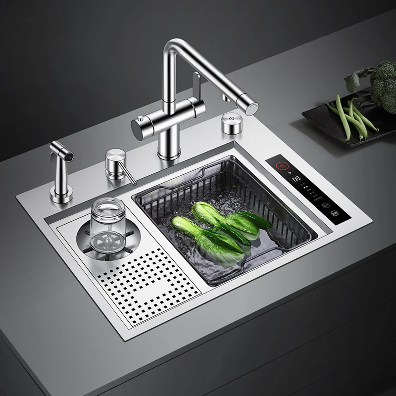 SUS 304 Stainless Steel Handmade Smart Purifying Hidden Cup Rinser Kitchen Sink Fruit And Vegetable Washing Ultrasonic Sinks