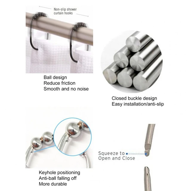 Heavy Duty Shower Curtain Hooks Premium Stainless Steel Shower