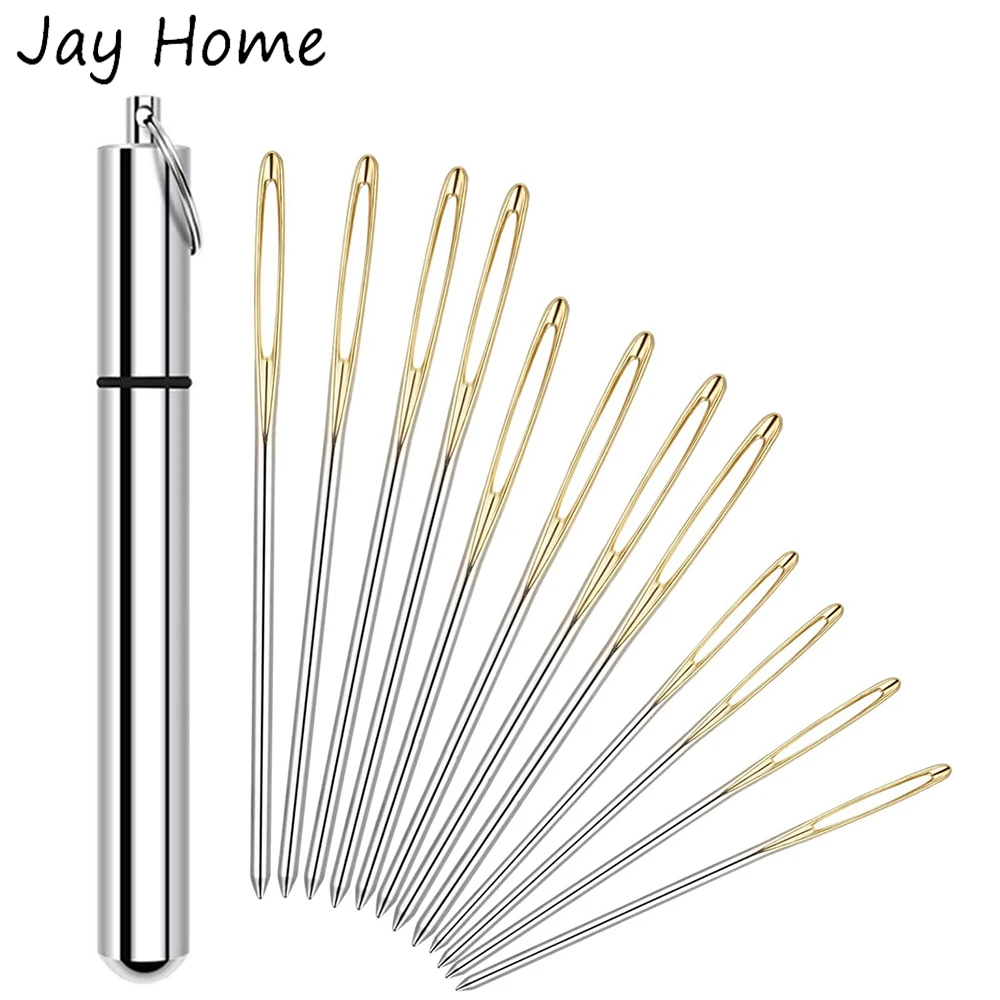 

12Pcs Large Eye Blunt Needles Tapestry Stainless Steel Yarn Knitting Needles Embroidery Hand Sewing Needles with Storage Tube