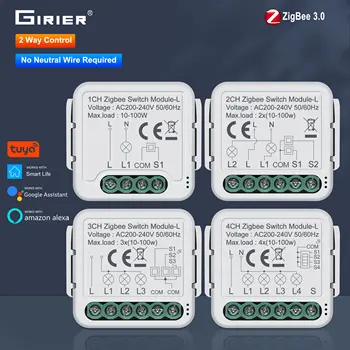 GIRIER Tuya ZigBee 3.0 สมาร์ทโมดูลสวิทช์ไฟไม่ต้องใช้สาย Neutral ทํางานร่วมกับ Alexa Google Home สนับสนุน 2 ทิศทาง 1