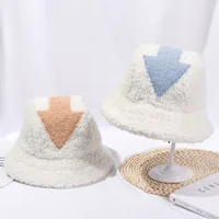 Women Appa Bucket Hat Lamb Wool Hat Winter Warm Fishing Caps Faux Fur Arrow Symbol Printed Bucket Hat for Men Tide Flat Top Hats 1