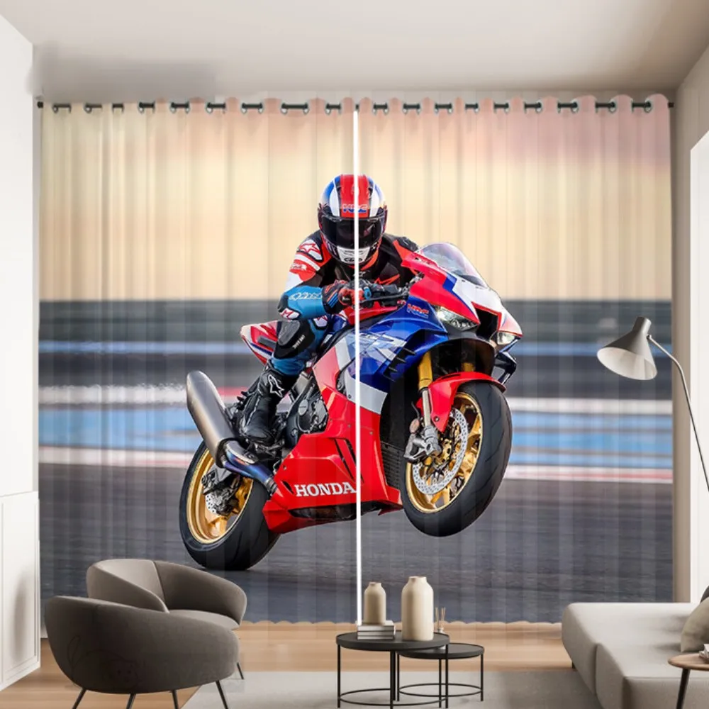 2 Panel Cool Motorcycle Print Curtain for Bedroom Studio Living Room Window Curtain for Floor-to-ceiling Window cortinas Drapes 5