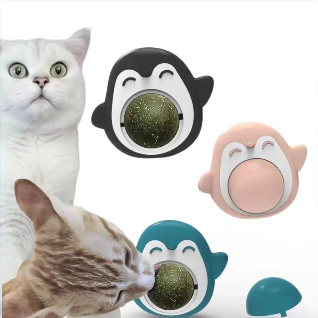 

Милая игрушка в виде пингвина для кошки, искусственная кошка, игрушка-Наклейка на стену, мячи для удаления волос, способствующие пищеварению, закуска для кошек