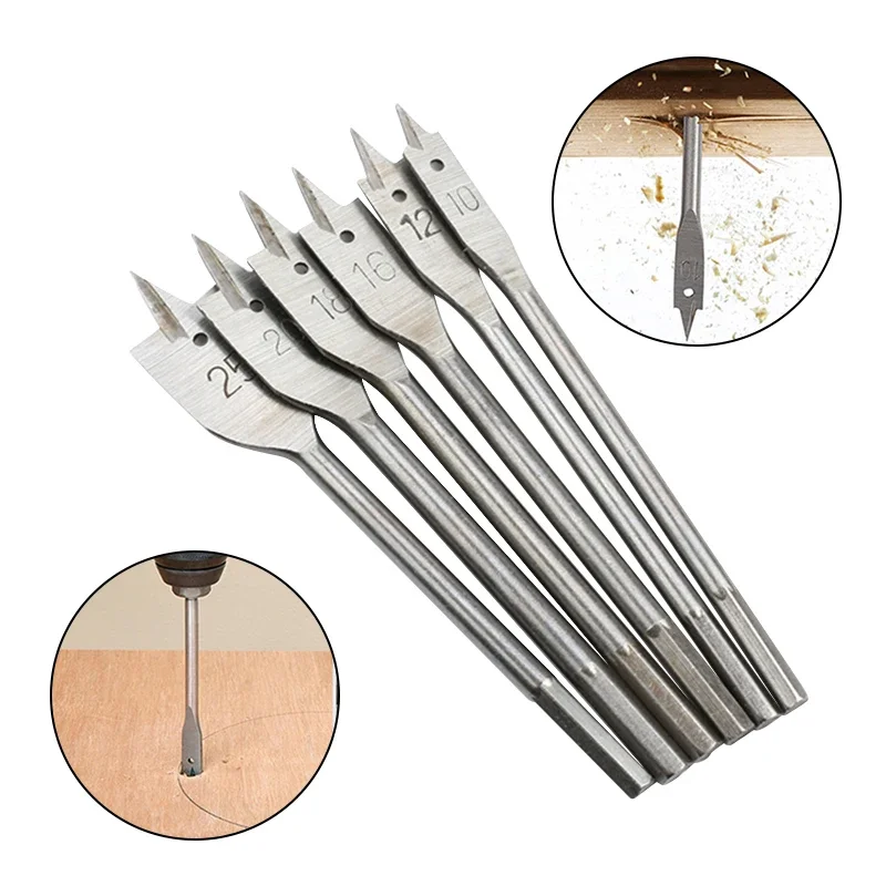 6pc Three Pointed Flat Drill Hexagonal Handle Woodworking Bit Set