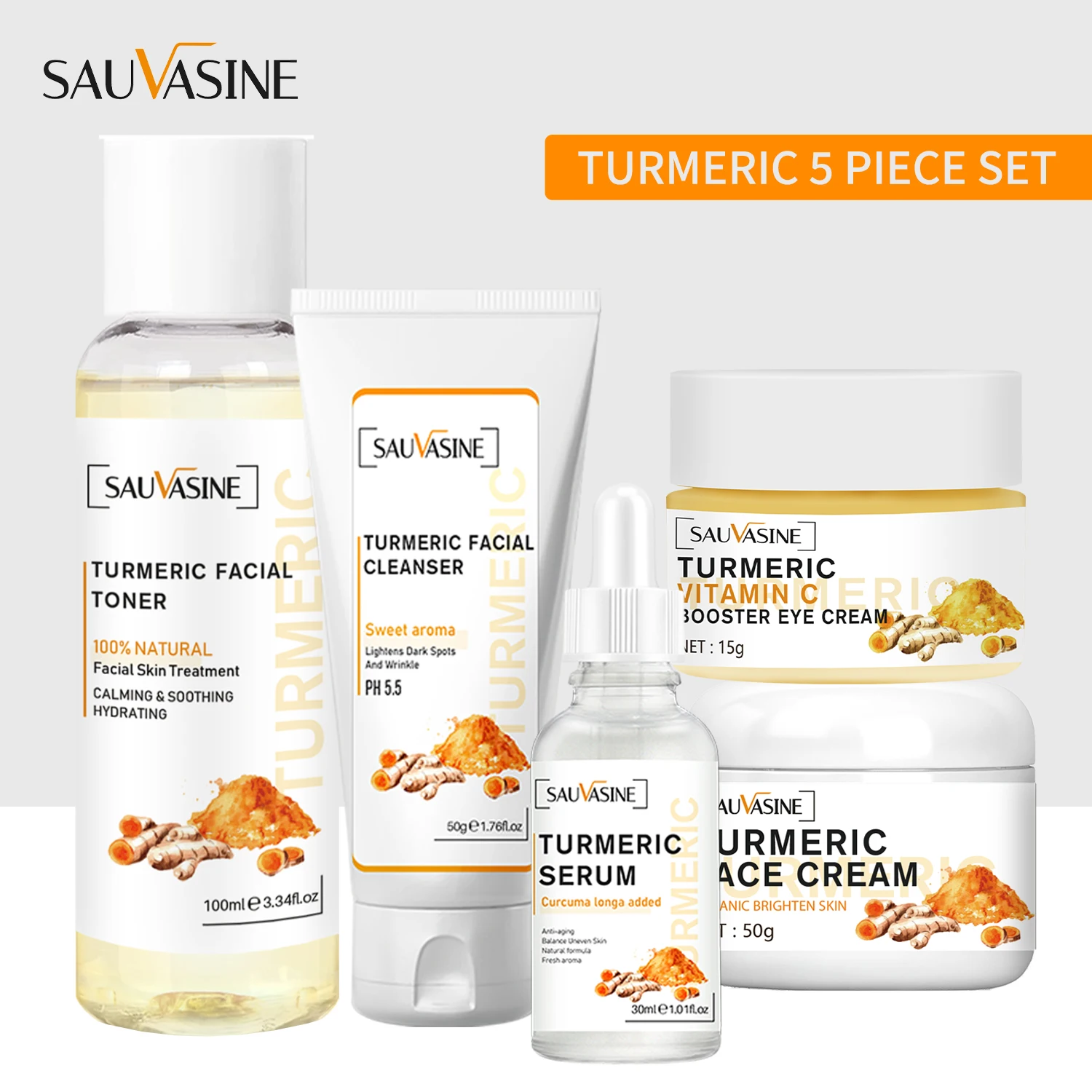 5 Pcs Turmeric Face Skin Care Set Facial Products Kits Anti Acne
