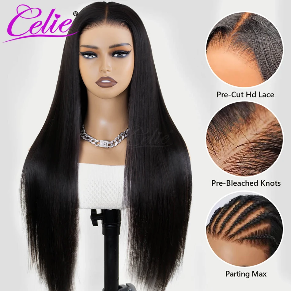 Celie Pre-bleached Bone Straight HD Lace Closure Wig 6&times;5 Pre-cut Lace Wear&Go Glueless Wig 200% 250% Pre Plucked Human Hair Wigs